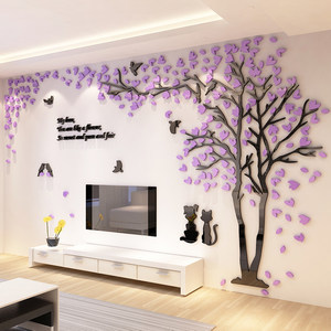 温馨树3d亚克力立体墙贴画客厅沙发电视背景墙壁创意家居装饰墙贴